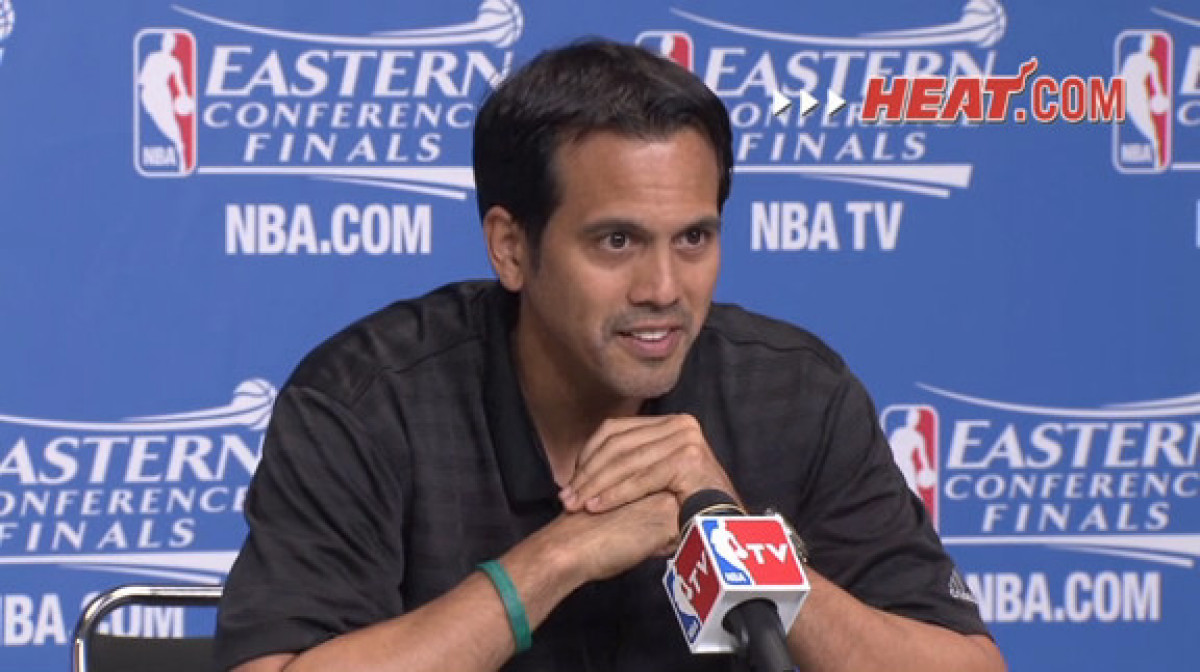 Coach Spo speaks to the media after shootaround