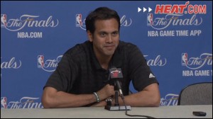 Coach Spo speaks with media members on Monday.